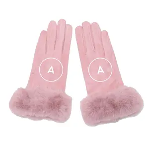 Monogrammed Pink Faux Fur  Gloves