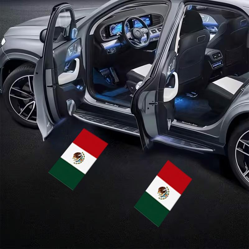 2-pack door lights — Mexico flag projection projector — universal wireless LED door projection light for car doors, suitable for all car brands; Mexico flag welcome plaque projection light