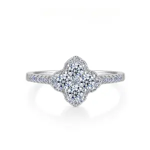 1.3CT Moissanite Ring Lucky Clover Halo for Women D 14K Gold Plated Lab-Created Hypoallergenic Engagement Promiserings Anniversary Gift Fine