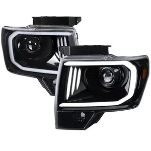 2009-2014 Ford F-150 LED C-Bar Projector Headlights (Jet Black Housing/Clear Lens)