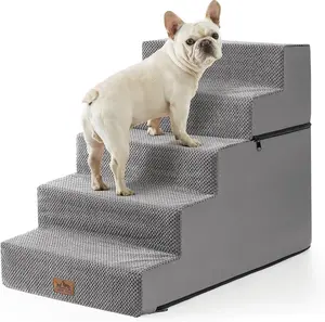 C  Stairs for Small Dogs, 5 Tier Removable Wider Pet Stairs for Couch and Bed, 23.6" H Non-Slip  Steps for Puppies and Old Cats with Support Board, 19.7x29.5x23.6 inch, Grey