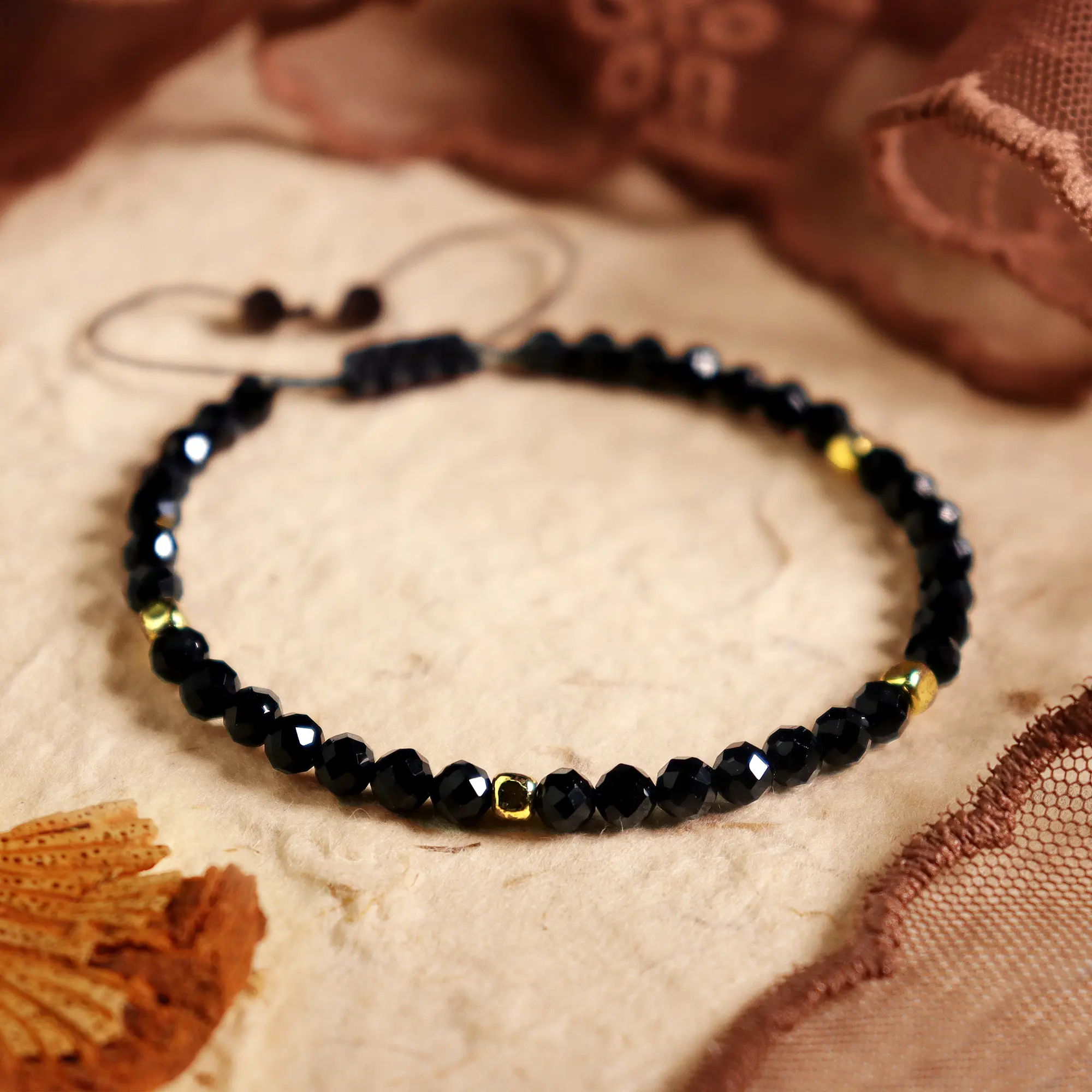 Delicate Natural Black Spinel Stone Bracelet Healing Crystal Dainty Bracelet Yoga Minimalist Handmade Bracelet Gift for Women Men