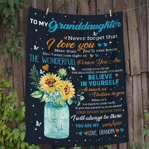 Grandma to Granddaughter Gift Blanket Vintage Sunflower Butterfly Flannel Throw with Inspirational Message Birthday Graduation Christmas Home Decor Love