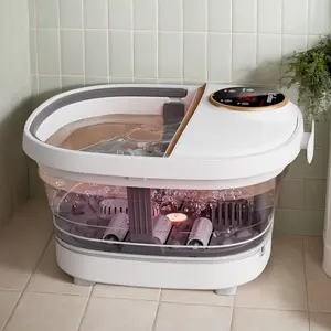 Gifts for Wife Collapsible Foot Spa Bath And Massager With Heater And Bubbles, Vibration And Red Light, Foot Bath With Six Massage Rollers, Foot Soak Tub With Pumice Stone Black Home Goods White
