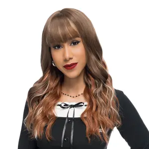19-Inch Warm Brown (Auburn & Platinum Blonde Underlights) Wavy Synthetic Wig | 【Heat Resistant】【Cap Included】 | FSGA