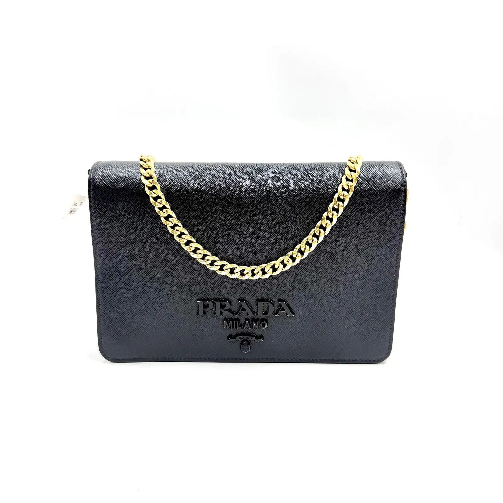 Pre-owned PRADA AS SHOWN Clutches & Wristlets HZ 4081 Saffiano Lux Monochrome Chain Wallet Black 26.05.05