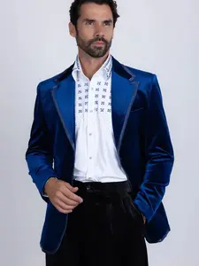 Men's Velvet Shiny Design Notch Lapel