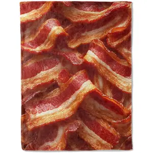 Bacon Lover's Soft Cozy Flannel Blanket - 50x60in, Modern Quirky Kitchen Decor Textile, Foodie Gift Throw