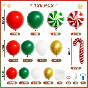 126 PCS Red Green White Christmas Balloon Garland Arch Kit, Gingerbread Holiday Balloon Arch Kit Xmas Christmas Decorations Balloons Christmas Party Garland Balloons Candy Cane Balloon Arch Kit