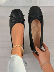 Women's New Soft Leather Ballet Flats, Comfortable Bow Design, Casual Round Toe Shoes, Perfect for Daily Commute and Leisure.
