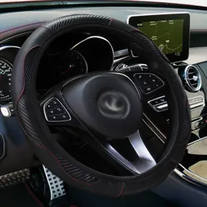 All Season PU Leather Steering Wheel Cover for 14.5-15 Inch Wheels, Anti-Slip Grip and Winter Warmth, Easy Stretch Installation for All Cars Automotive Interior Accessories