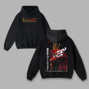 Evangelion Final model 02 Washed Hoodie Sweatshirt Anime Shirt, Crewneck, Casual Graphic Tee, Heavyweight Cotton T-shirt, Anime Merch, Streetwear