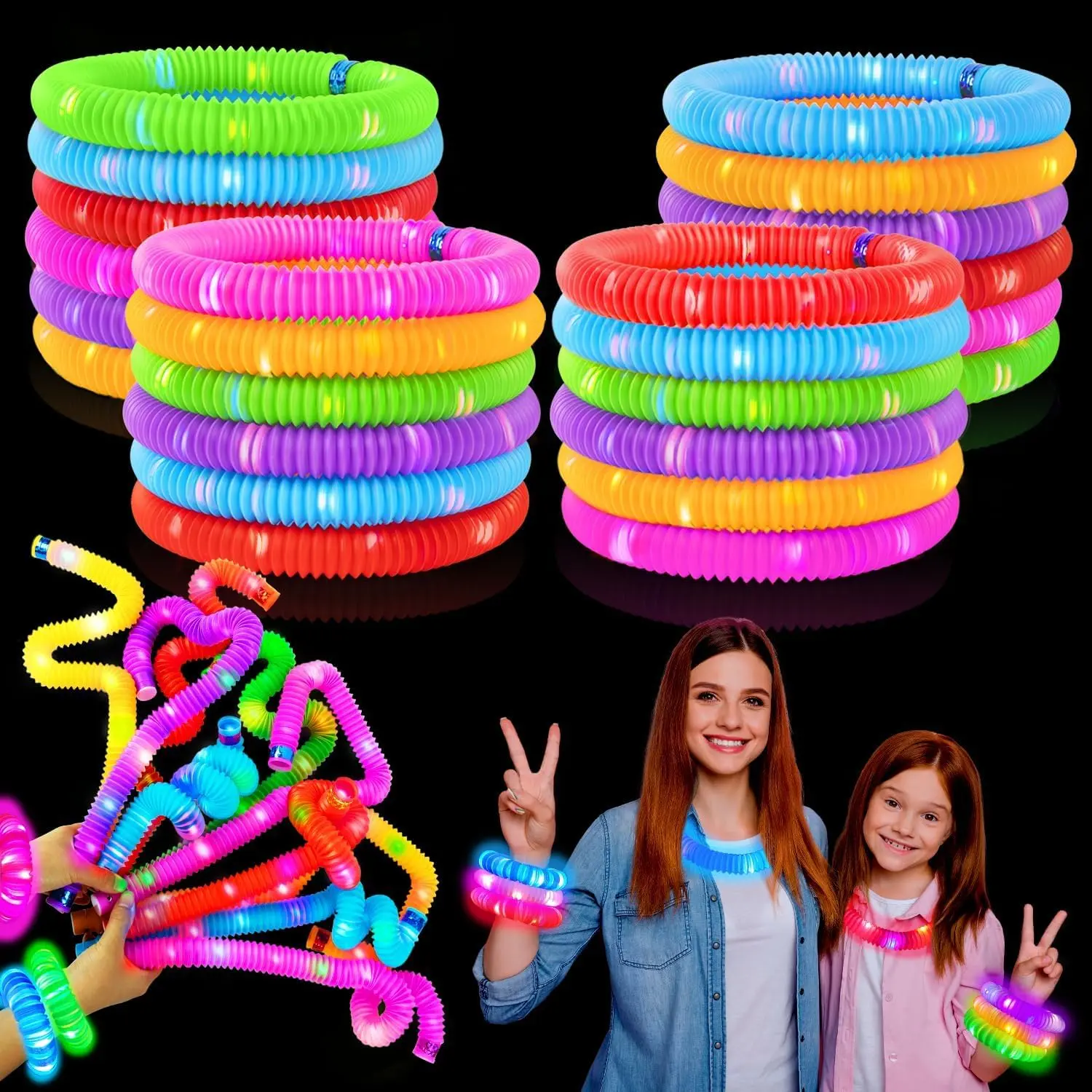 Light-Up Glow Plastic Tubes Party Favors (18–72 Pcs) – Unisex Kids Party Decorations, Camping Essentials, Halloween Fall Gift Bag Stuffers, Necklace & Bracelets Accessories
