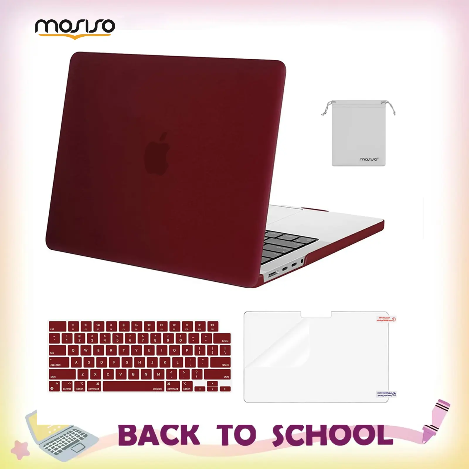 MOSISO Compatible with MacBook Pro 14 inch Case M5 2026 M4 2025 M3 M2 M1 2024-2021 A3427 A3426 A3434 A3112 A3185 A3401 A2918 A2992 A2779 A2442,Hard Case&Keyboard Skin&ScreenFilm&Pouch, 1 Keyboard Cover, Bottom Ventilation, Screen Protector, Water Resistan