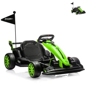 24V Electric Drift Kart for Kids, 8.5MPH Ride-on Racing Car with Adjustable Frame, Safe Brake Control