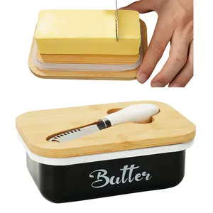 Butter Dish with Lid & Butter Curler Knife – Large White Ceramic Butter Keeper Container with Double Silicone Sealing, Stainless Steel Curler, Farmhouse Kitchen Decor, Easy-Clean Gift Box for Home & Butter Lovers