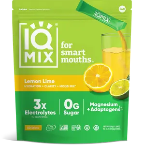 IQMIX Lemon Lime Hydration Drink Mix (40 Sticks) - Refreshing Citrus Flavor, Perfect Balance of Tart and Sweet, Ideal for Hot Days, Pre-Workout Boost, Post-Workout Recovery, Electrolyte Support