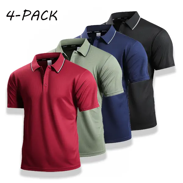 Men’s 4-Pack Quick-Dry Polo Shirts – Breathable, Wrinkle-Free, Front-Placket Casual Golf Polo Shirts, Breathable Polo Shirts, Front-Placket Polo Shirts