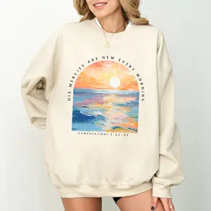 His Mercies Are New Every Morning Sweatshirt, Christian Printed Graphic Sweatshirt, Bible Verse Comfy Long Sleeve Pullover, Scripture Comfy Oversized Womenswear, Gift Woman Christian Sweater, Soft Fabric Unisex Sweatshirt