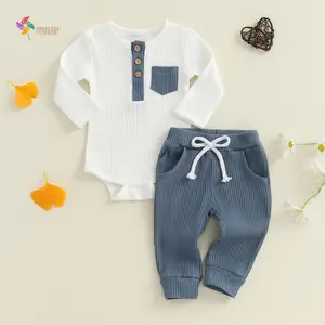 Baby Boy Clothes 3 6 12 18 Months Ribbed Knitted Long Sleeve Romper and Pants Sets Newborn Fall Splicing Color Outfits