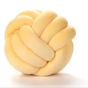 Handmade Soft Knot Pillow Round Yellowish Decorative Cushion for Sofa Bed Floor 8.7 Inches Home Decor