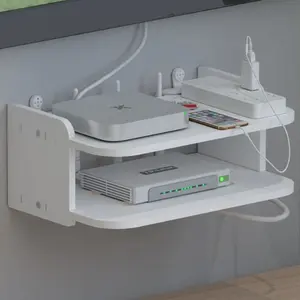 Wall-Mounted Rack, Space-Saving Design for Router and TV Box Storage, No-Drill Living Room Wall Mount Organizer