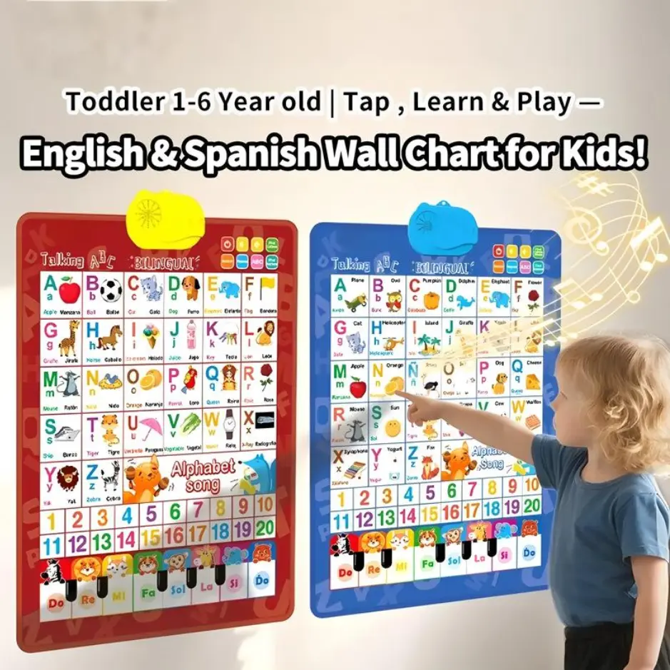 leleyu】Bilingual Talking Wall Chart forKids-English & Spanish