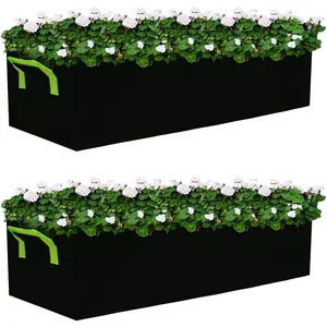 Grow Bags, 2 Pack Fabric Raised Planting Bads, 3 Holes Rectangle Grow Bag, 15 Gallon Breathable Potato Tomato Planter Pots for Outdoor Vegetables  (Black)
