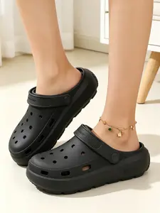 Home & Outdoor Thick Sole Holey Shoes, 4cm Height Boost Eva Sandals, Anti-Slip Waterproof, Unisex Garden Beach Shoes, Slipper Shoes