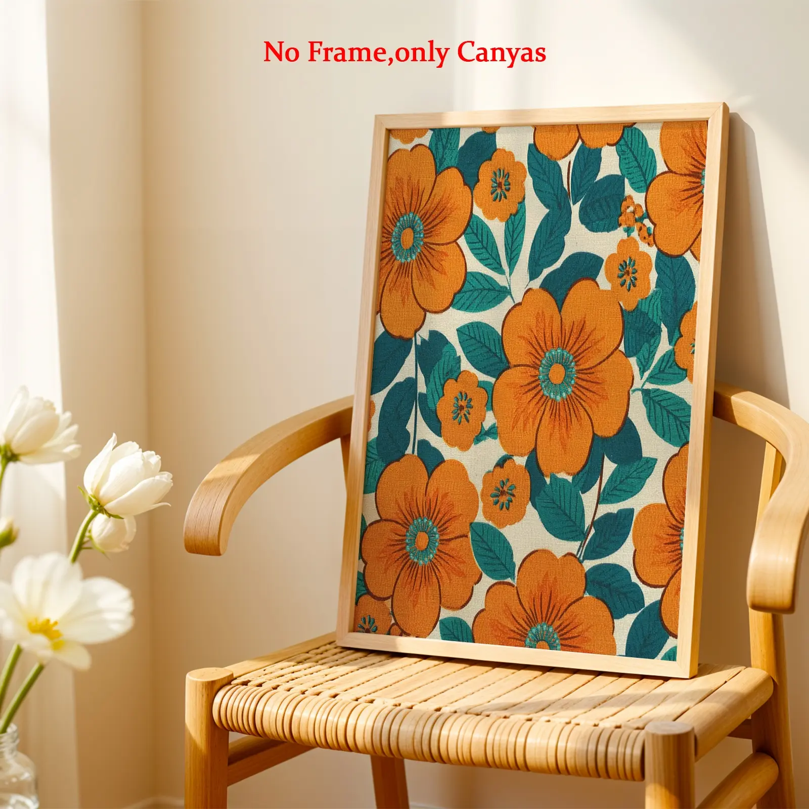 Wall arts Artistic Orange Floral Leaves Posters Orange Floral Canvas Prints Bedroom Decor Living Room Decor Gift Unframed