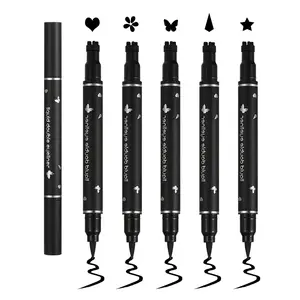 5Pcs Double-headed Liquid Eyeliner Stamp Pencil Set,Winged Eyeliner Stamp Pen Women Black Long-lasting delineador de ojos,(Heart/Flower/Star/Butterfly/Cone) Shape Eye Liner Stamp