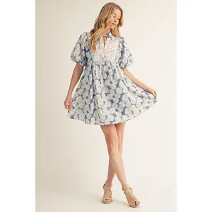 Jodifl Dual Floral Print Short Puff Sleeve Dress