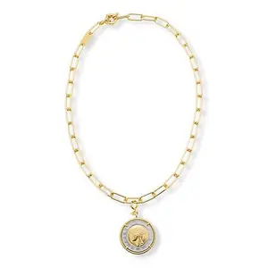 Bellezza Bronze Paperclip Chain Necklace with 3 Lira Coin Pendants