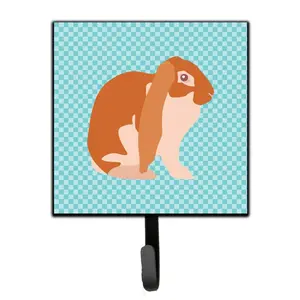 212 MAIN English Lop Rabbit Blue Check Hardboard Wall Mount Organiser - Decor Hanger with Metal Hook for Key Holding, Leash Storage