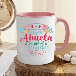 Warmly Sweet 11 oz Ceramic Mug - 1 Piece, 3A Grade LA Mejor Abuelita del Mundo Floral Pattern - Gift Coffee Mug for Grandma, Best Birthday Gift
