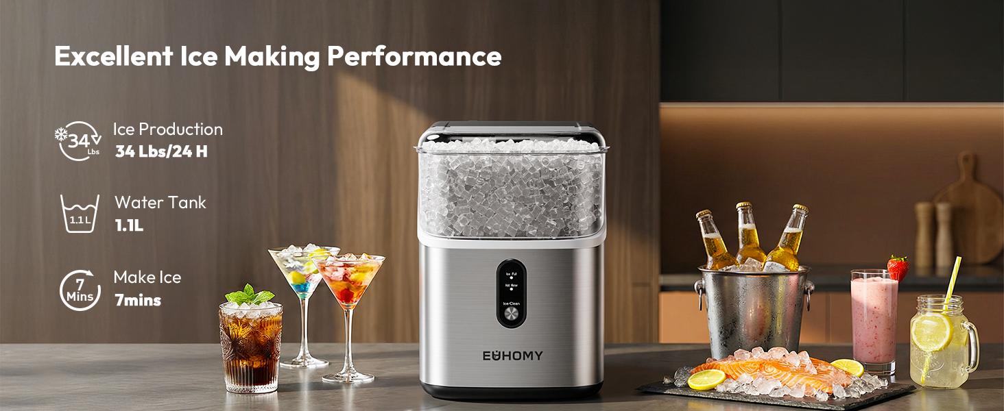 EUHOMY Nugget Ice Makers Countertop, Pebble Ice Maker Machine with 35lbs/24H&33lbs/24H Soft Ice, Self-Cleaning Sonic Ice Maker with Ice Scoop&Basket, Utensils, Pellet Ice Maker for Home/Kitchen/Office EUHOMY Nugget Ice Makers Countertop, Pebble Ice Maker Machine with 35lbs/24H&33lbs/24H Soft Ice, Self-Cleaning Sonic Ice Maker with Ice Scoop&Basket, Utensils, Pellet Ice Maker for Home/Kitchen/Office