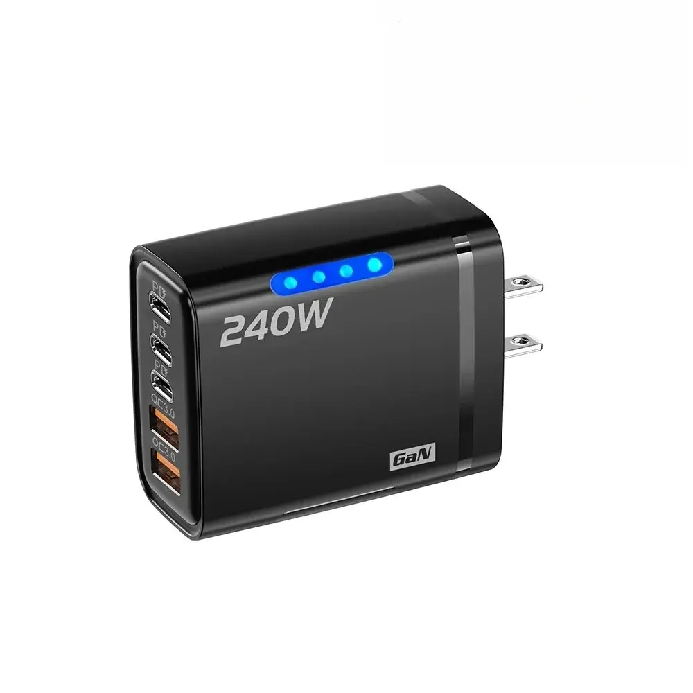 2026 240W 5 in 1 USB C GaN Desktop Charger Fast Charge Phone charging Adapter 10A Type C Cable US Plug Charger USB-C Wall Adapter