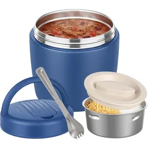 Thermo for Hot  32OZ, Vacuum Insulated  Jar for Adults, Stainless Steel Soup Thermo Wide Mouth Leakproof Lunch Containers with Spoon for School Office (Blue)