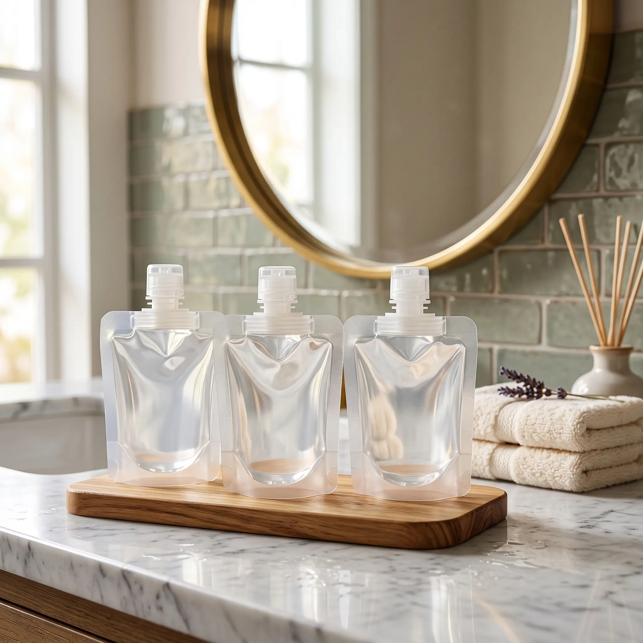 30ML Refillable Clear Stand Up Travel Pouches (10Pcs), Portable Toiletry Fluid Travel Containers, Makeup Packing Bags for Shampoo, Conditioner, Lotion and Soap Liquids
