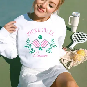 White Pickleball Queen Sweatshirt for Women and Teens - Cozy Pickleball-Inspired Sweater for Fall and Winter - Gift for Pickleball Player