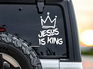 JESUS IS KING Decal - Waterproof Cross Sticker for Cars, Laptops, and More - Versatile & Durable Jesus Saves Symbol