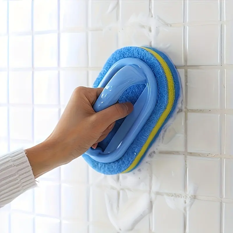 (2 Colors Available) Shower Scrubber |   Ergonomic Handheld Sponge Scrubber, Dual-Tone Design - Multifunctional Manual Cleaning Brush for Bathtubs, Kitchen, Bathroom, Etc. - Ideal for Cleaning Tiles, Pots, And Stains, Bathroom Additions
