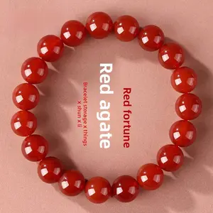Natural Red Agate Bracelet for Women with Lucky Beads, Chalcedony Buddha Beads, Birth Year Snake Red Agate Crystal Genuine Men's Bracelet