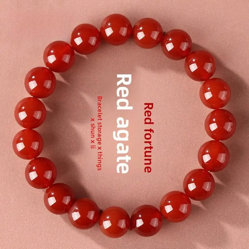 Natural Red Agate Bracelet for Women with Lucky Beads, Chalcedony Buddha Beads, Birth Year Snake Red Agate Crystal Genuine Men's Bracelet