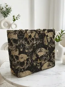 Skull Pattern 2D Printed Portable Travel Bag, Large Capacity Storage Bag, Durable Multi-Pocket Design, Zipper Closure, Suitable for Work, Shopping, Picnic