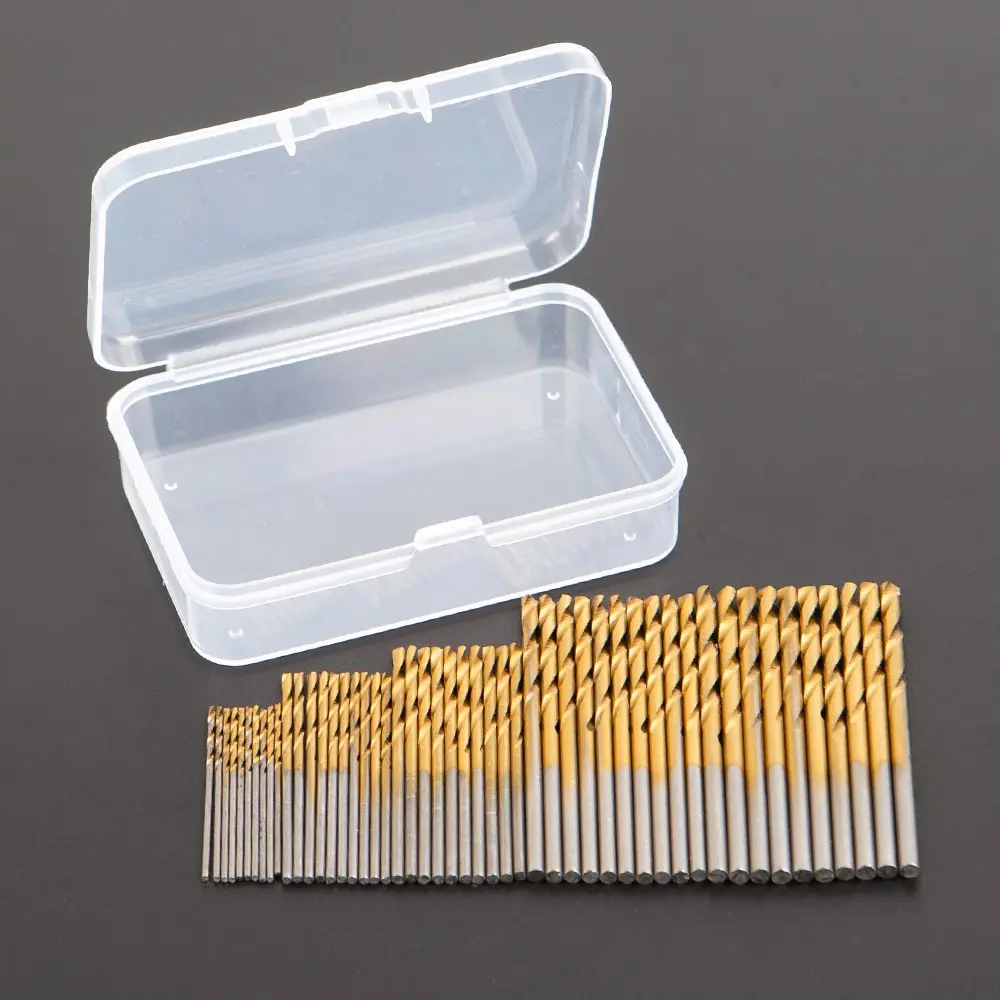 50pcs Titanium Coated High-Speed Steel Drill Bit Set with,  Straight Spiral, Circular Shaft Twist Drill Bit, Durable Steel Material for Wood, Metal, Plastic Drilling with Multiple Sizes Family gift giving(1mm-3mm) Drill Bits Set