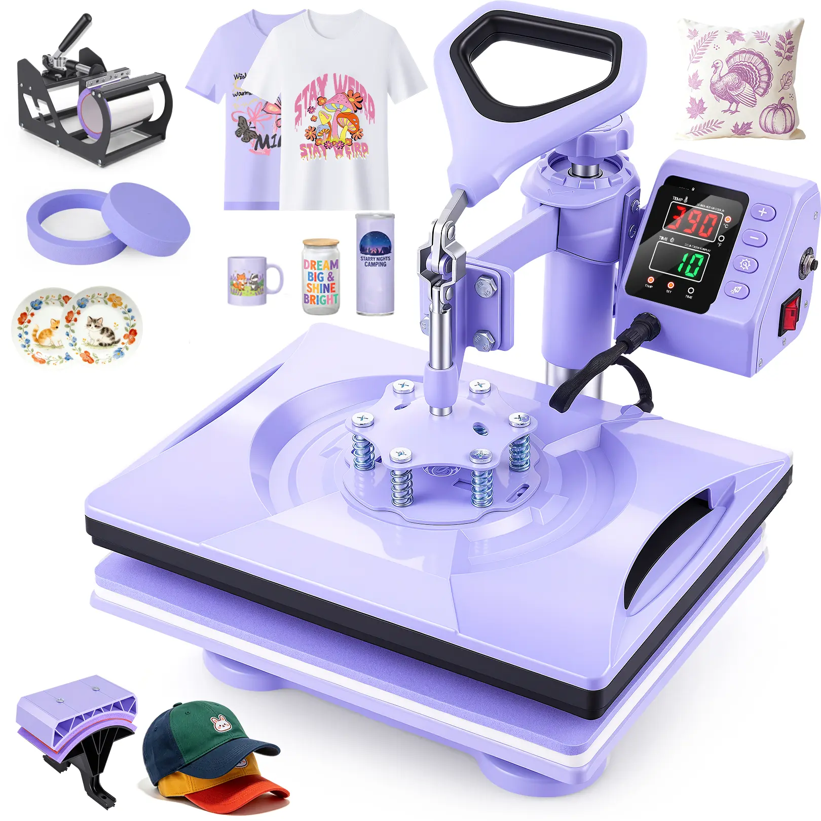 AKEYDIY Upgraded Full Anti-Scald 5 in 1 Heat Press, 12"x15" Triple-Speed Fast Heating Teflon Platen,Cool Touch Surface Heat Press Machine , Hidden Handle & Smart Temp Control, Beginner Friendly & Industrial Grade for T-Shirts, Mugs, Cups and Plates