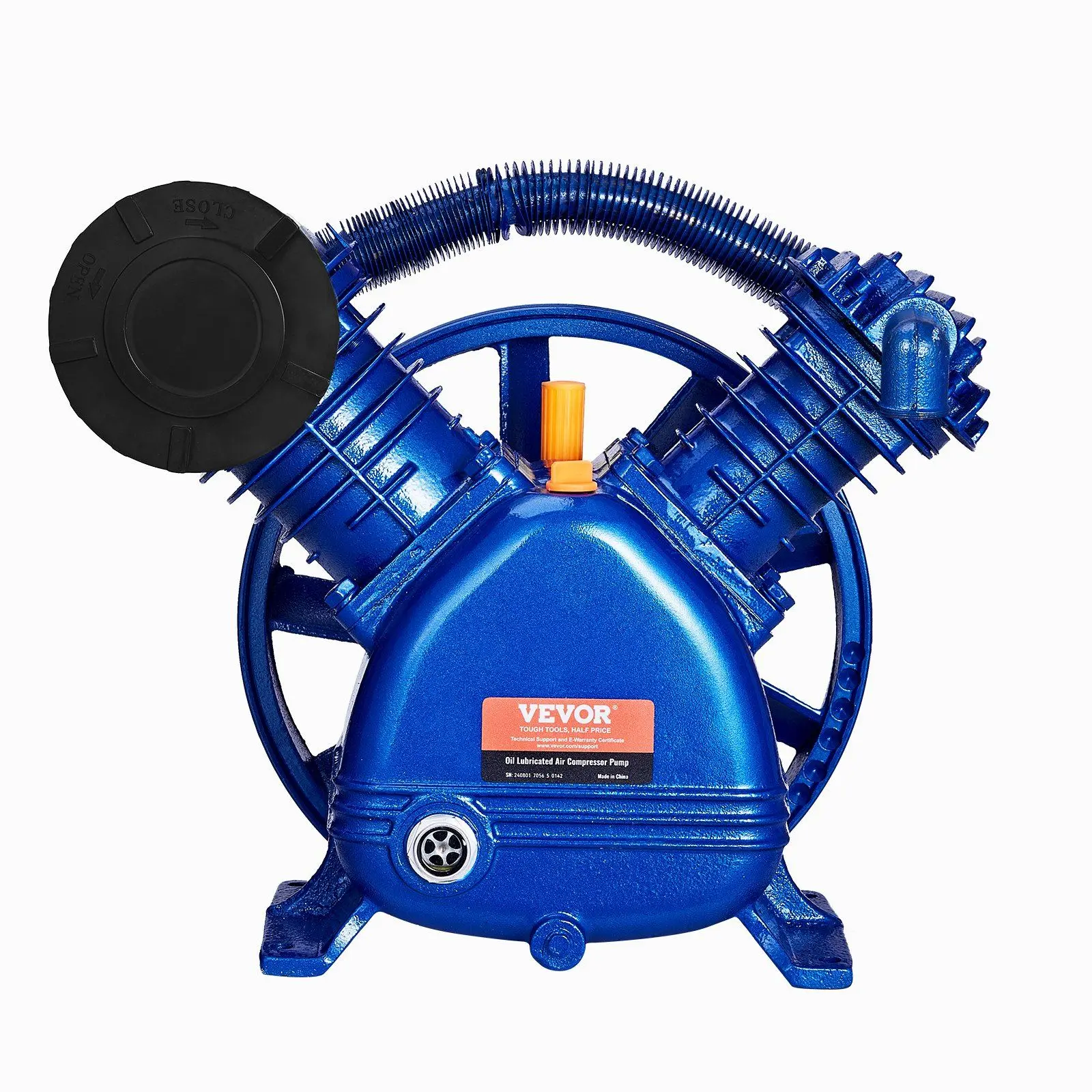VEVOR Belt-Driven Air Compressor Pump Head, 5.5HP 2-Cylinder Piston Pump Head, 5.75 CFM @ 90 PSI, 185 PSI, Ideal for Auto Repair, Belt-Driven Design