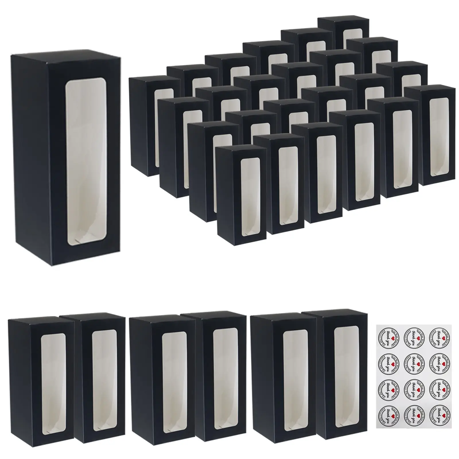 Gift Boxes,8.7'x3.15'x3.15' Bakery Boxes with Window for Chocolate Strawberries Muffins Donuts Pastry Dessert Christmas（Black）