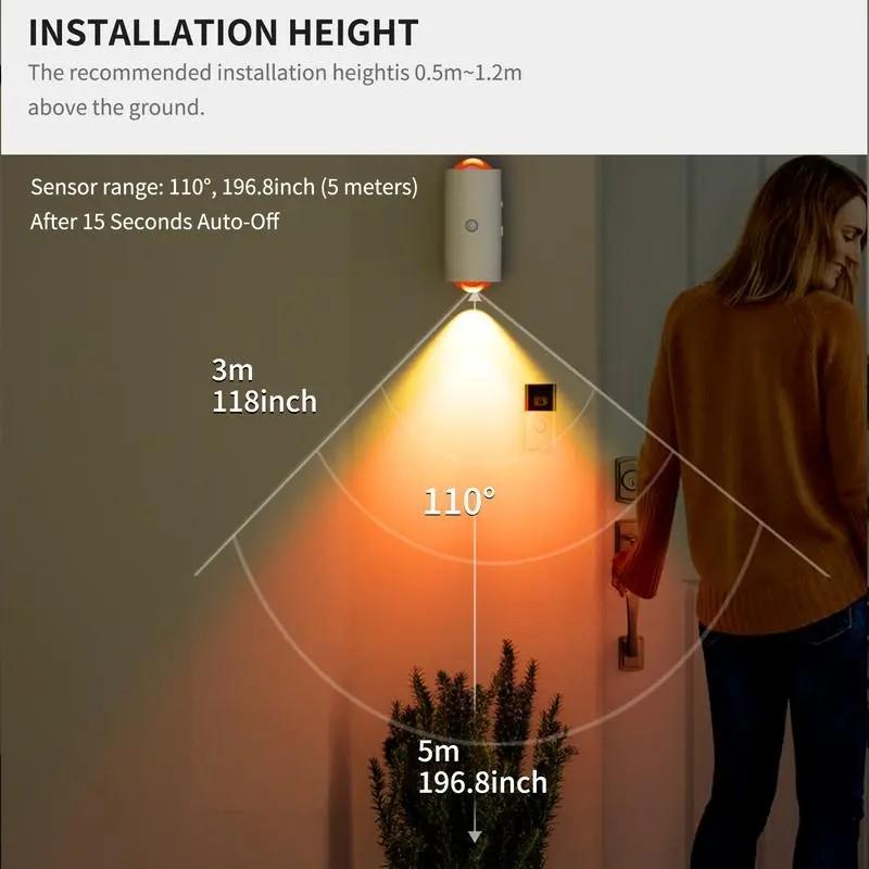 Motion Sensor Light Indoor Ultra-Long Battery Life Magnetic Stick-On 3 Brightness 7 Color Modes RGB Sunset Night Lamp Dimmable Wall Lamp for Bedroom Stairway Hallway Outdoor modern